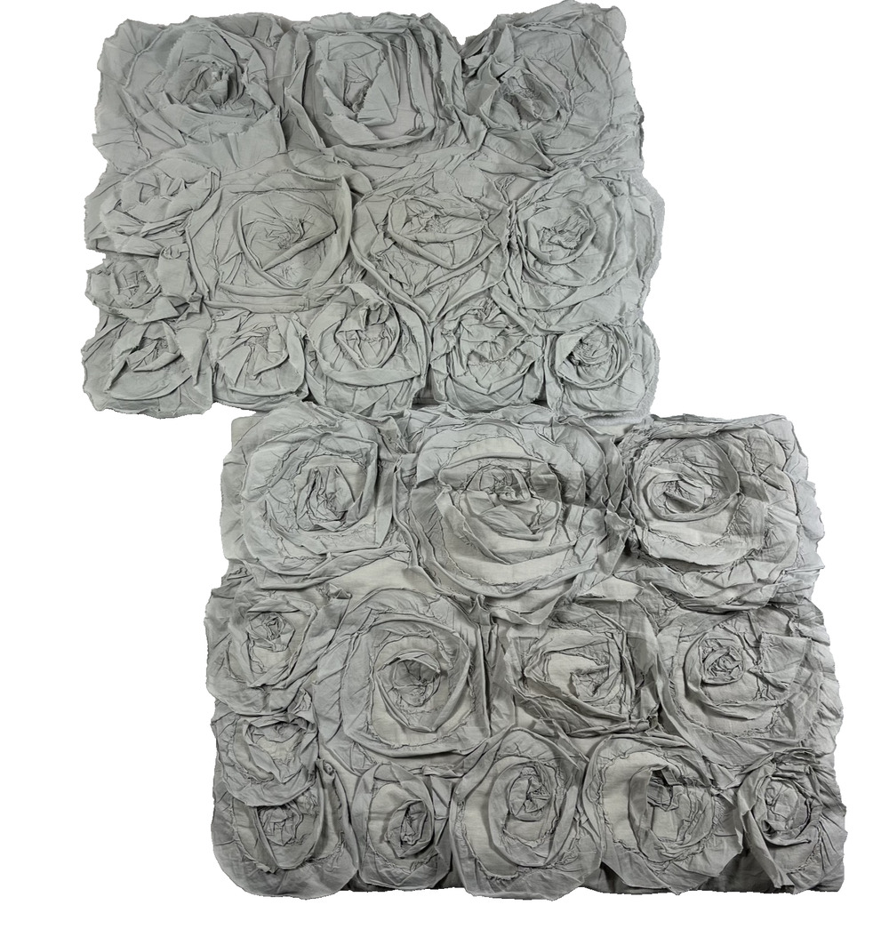 Pottery Barn Monique Lhuillier Standard Pillow Shams (2) Gray All-Over 3D Rosset